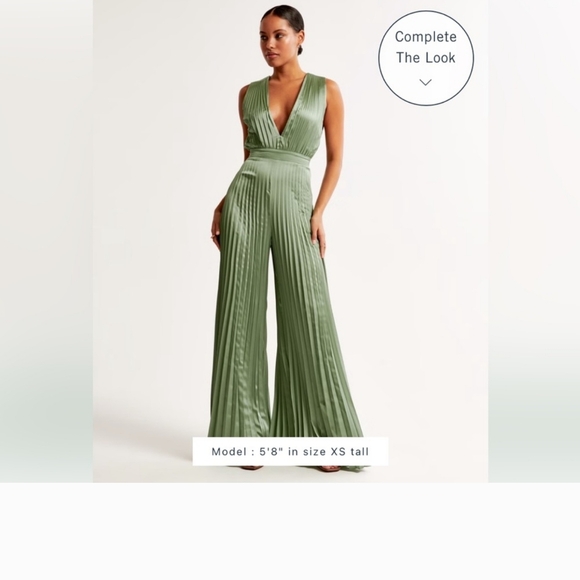 NWT Abercrombie & Fitch Giselle Pleated Jumpsuit Size XXSP - Green - Picture 2 of 11
